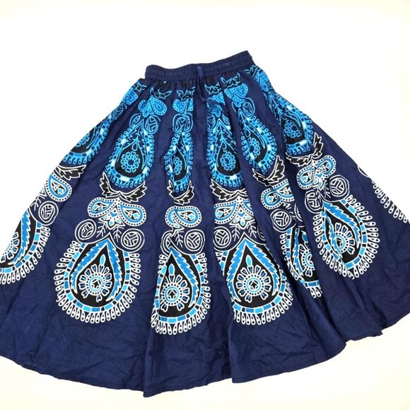 J Gee Medallion Border Navy Blue Paisley Elastic Waist Women's Skirt Size S NWT - Picture 1 of 4